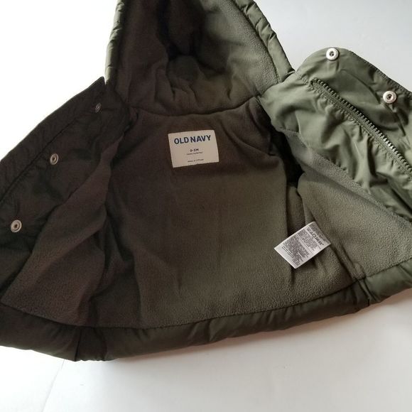 Old Navy Olive Green Baby puffer Jacket 0-3 months - Picture 3 of 8